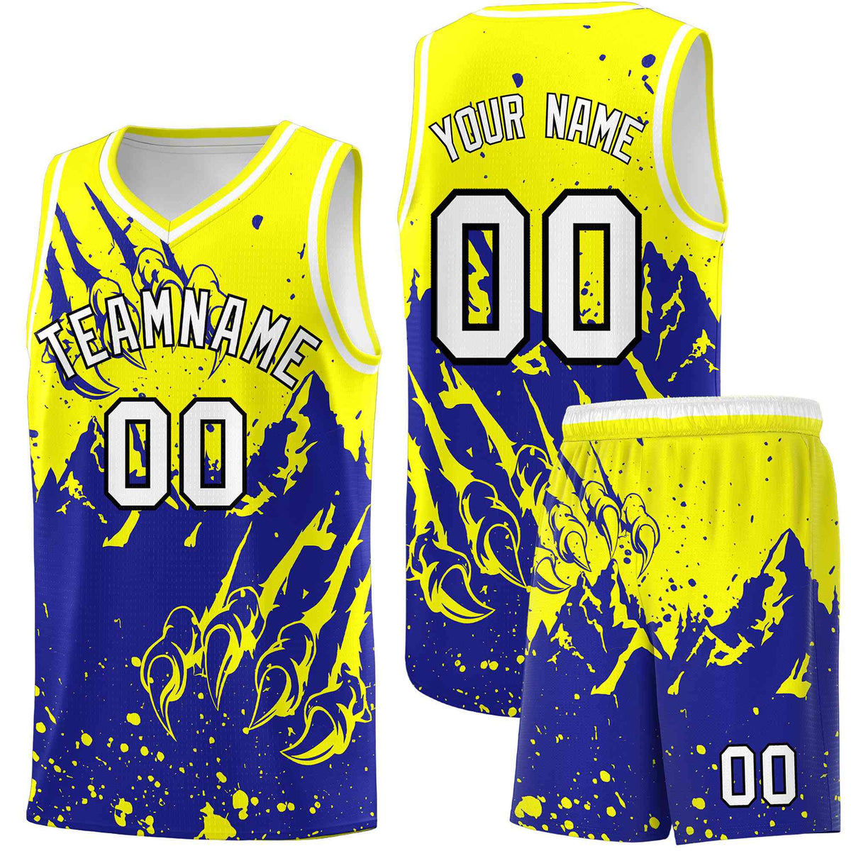 Custom Fluorescent Yellow Royal Snow Mountain Beast Pattern Sports Uniform Basketball Jersey