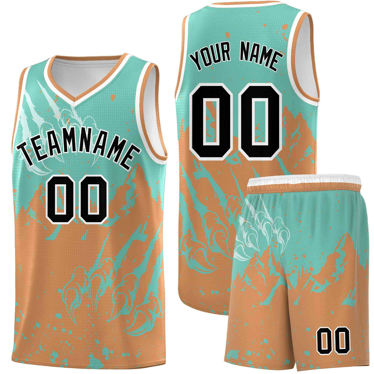 Custom Bright Green Buckskin Brown Snow Mountain Beast Pattern Sports Uniform Basketball Jersey
