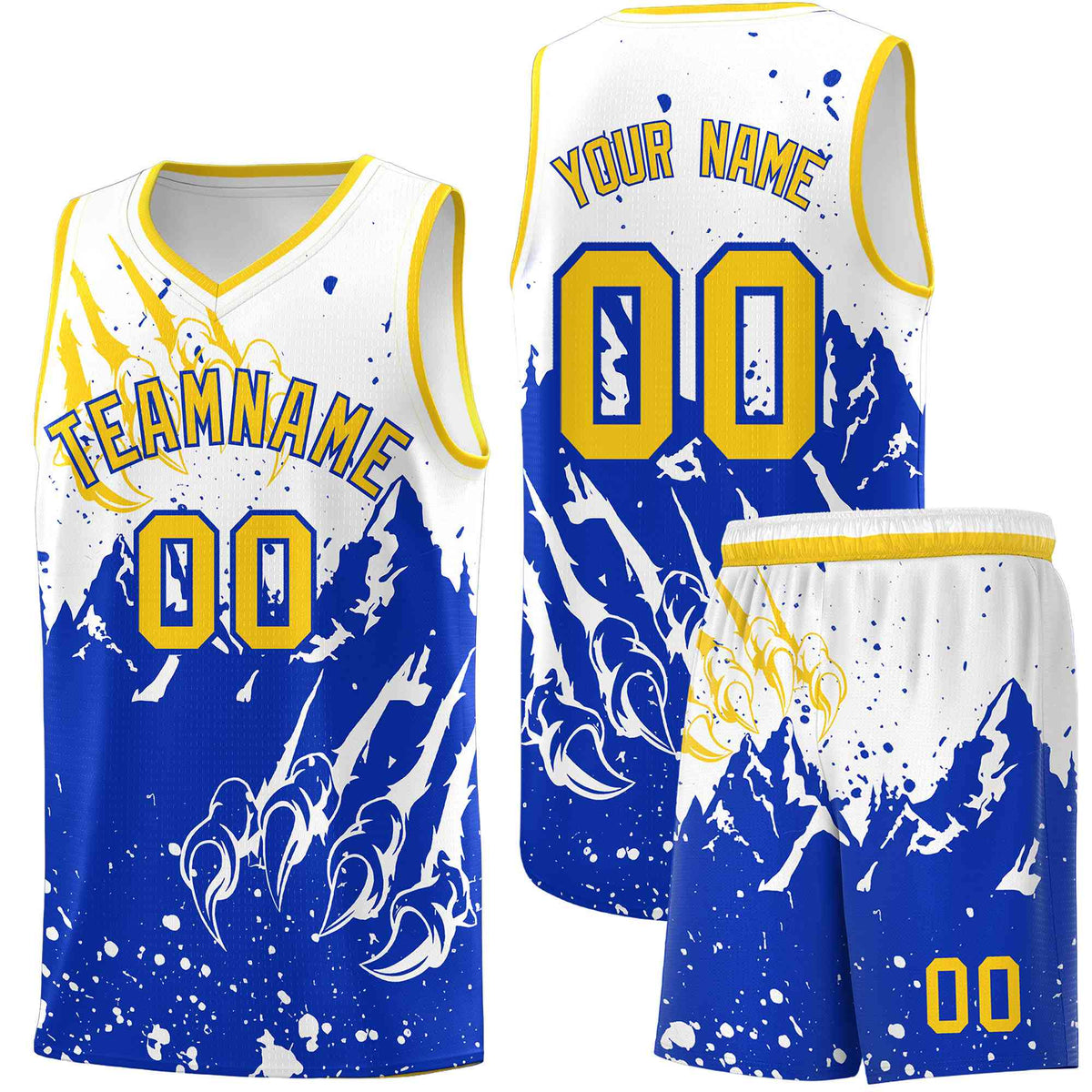 Custom White Royal Snow Mountain Beast Pattern Sports Uniform Basketball Jersey