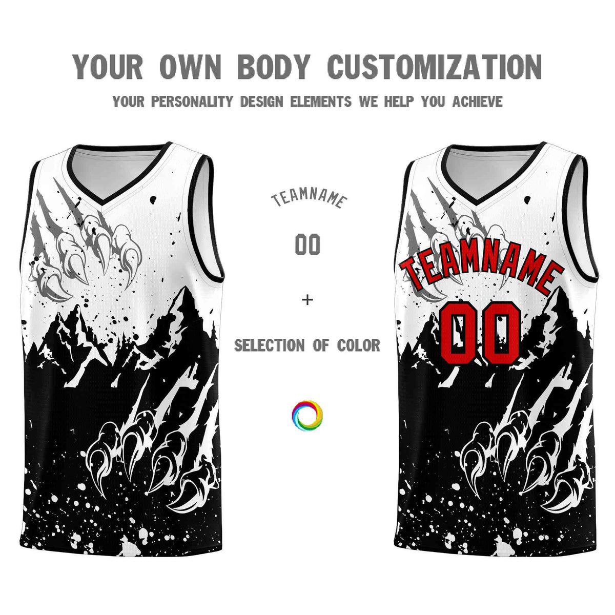 Custom White Black Snow Mountain Beast Pattern Sports Uniform Basketball Jersey