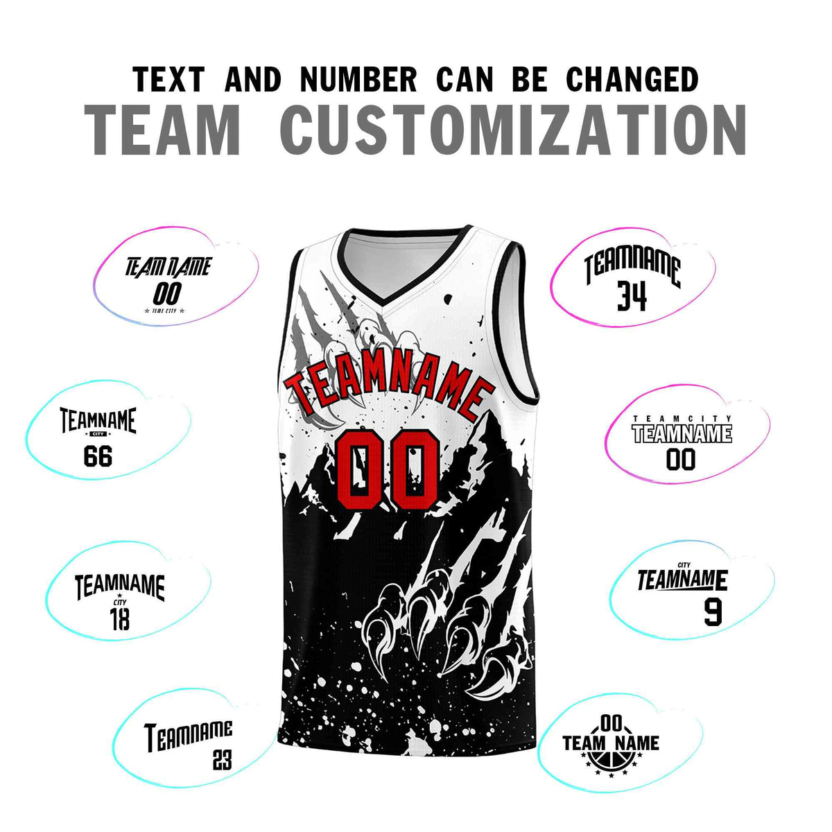 Custom White Black Snow Mountain Beast Pattern Sports Uniform Basketball Jersey