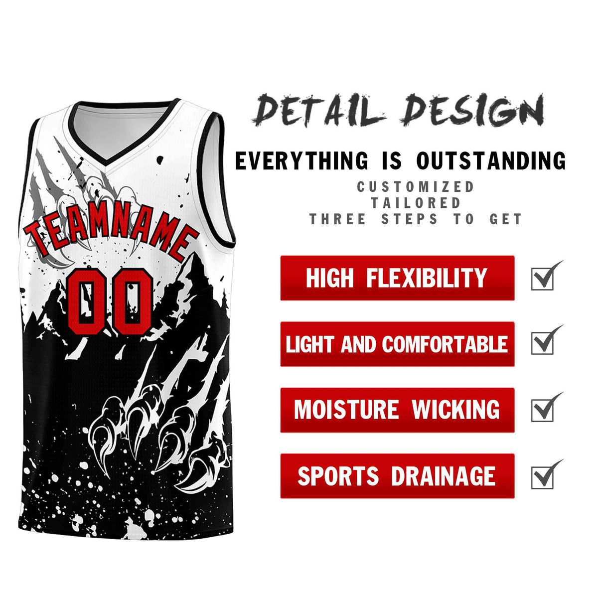 Custom White Black Snow Mountain Beast Pattern Sports Uniform Basketball Jersey