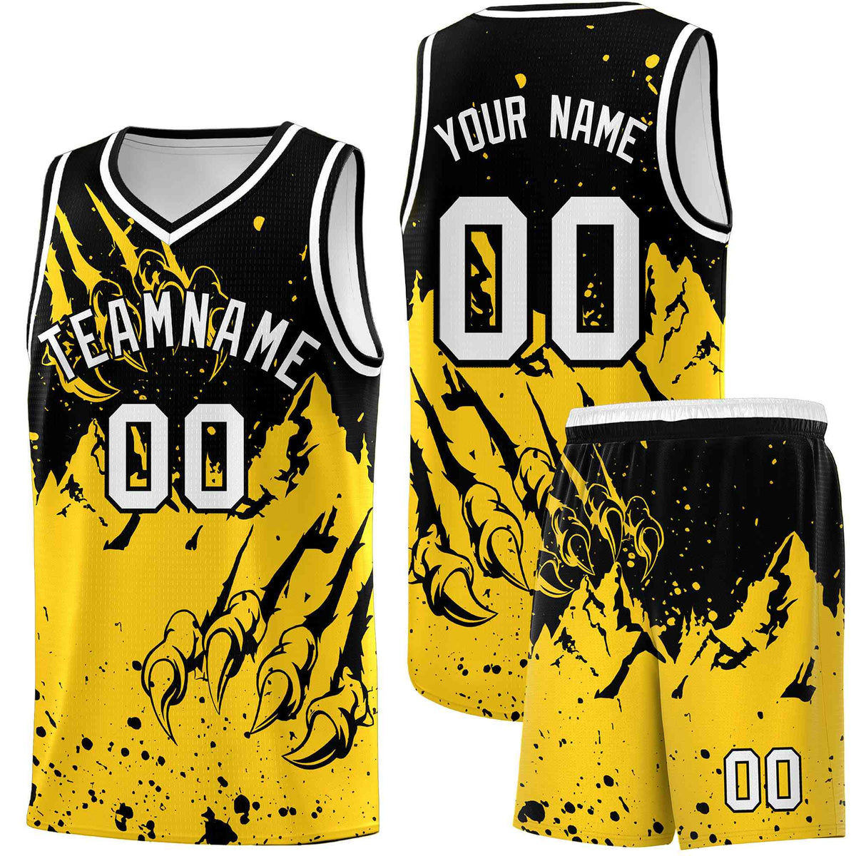 Custom Black Gold Snow Mountain Beast Pattern Sports Uniform Basketball Jersey