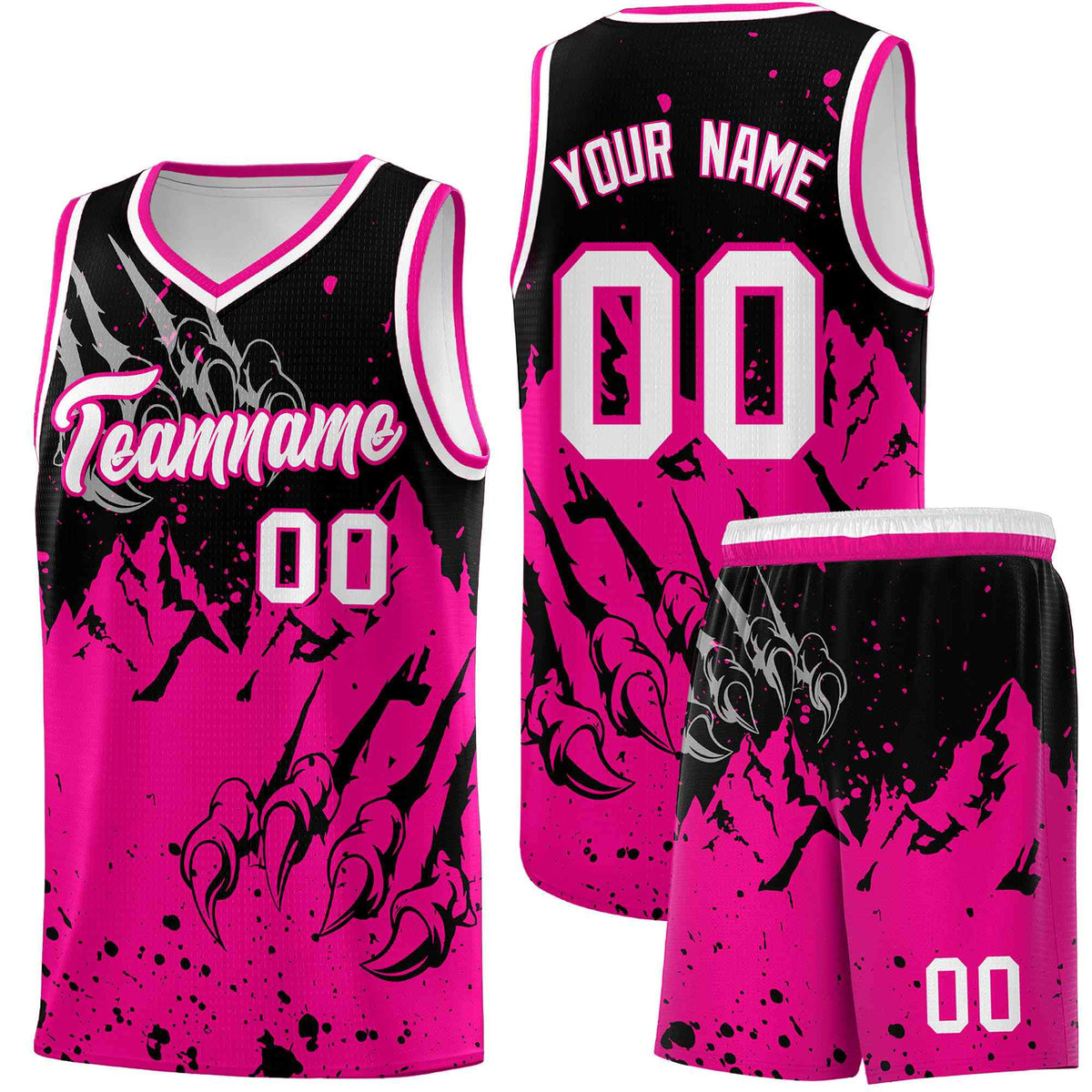 Custom Black Pink Snow Mountain Beast Pattern Sports Uniform Basketball Jersey
