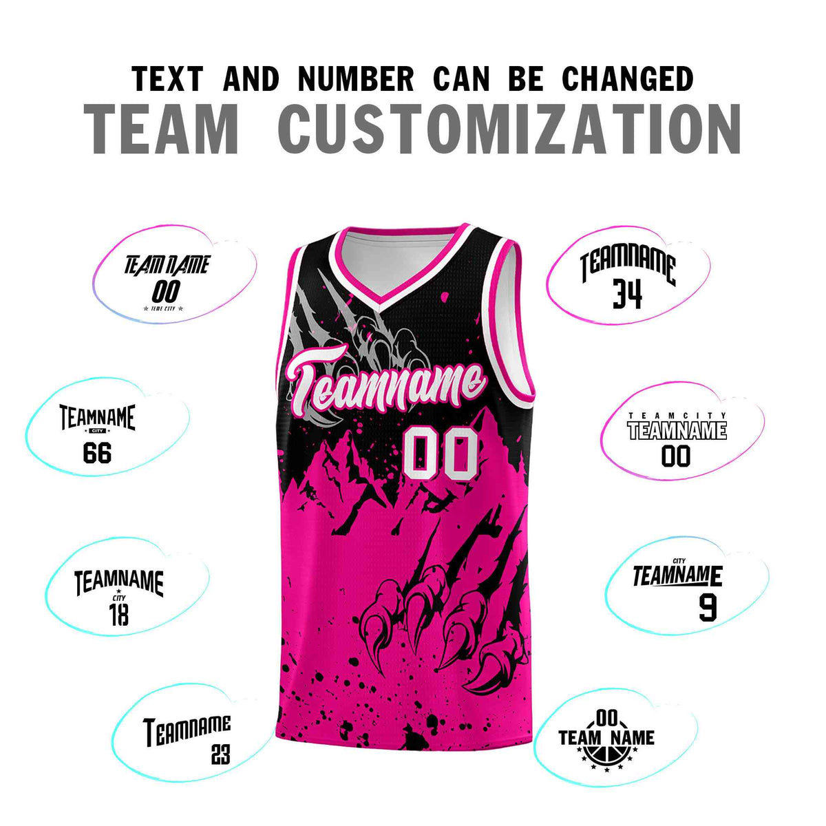 Custom Black Pink Snow Mountain Beast Pattern Sports Uniform Basketball Jersey