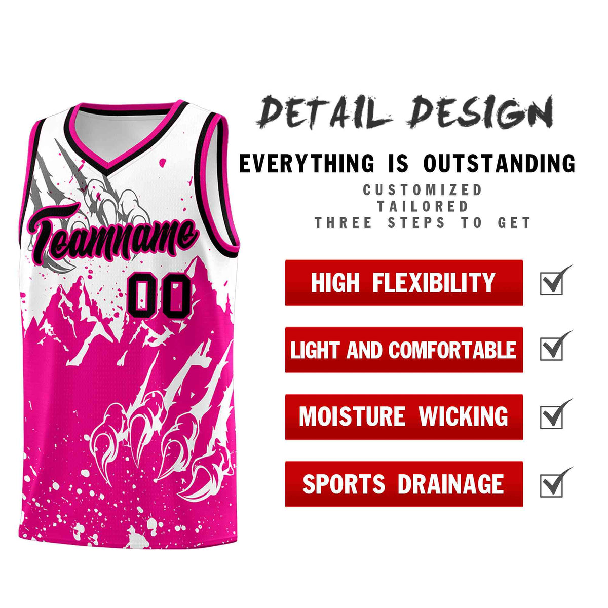 Custom White Pink Snow Mountain Beast Pattern Sports Uniform Basketball Jersey