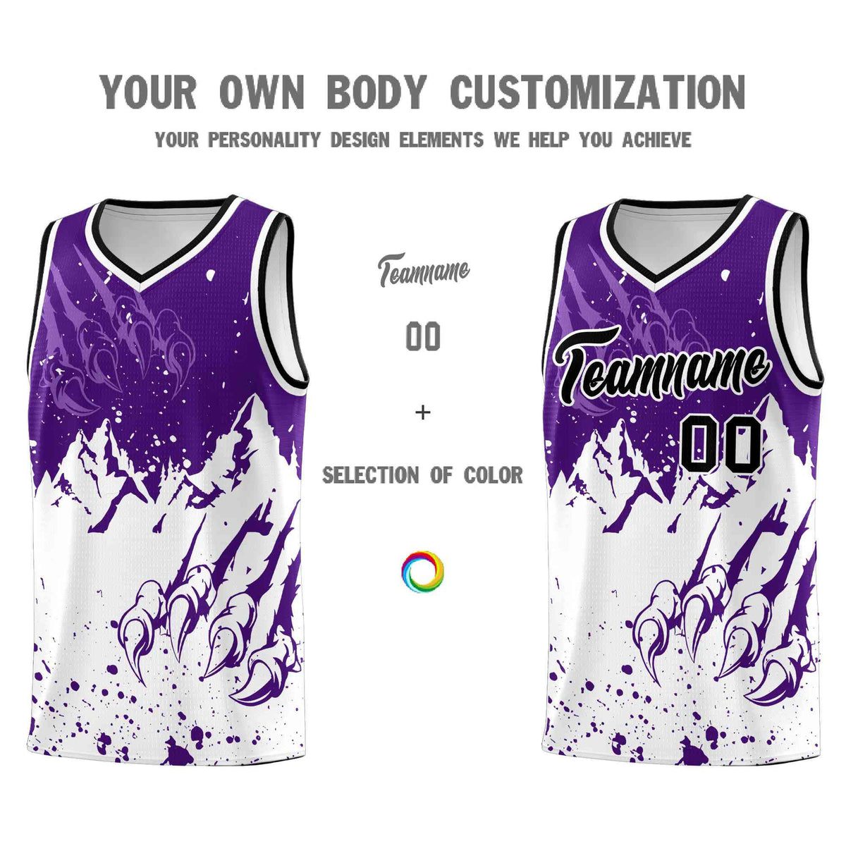 Custom Purple White Snow Mountain Beast Pattern Sports Uniform Basketball Jersey