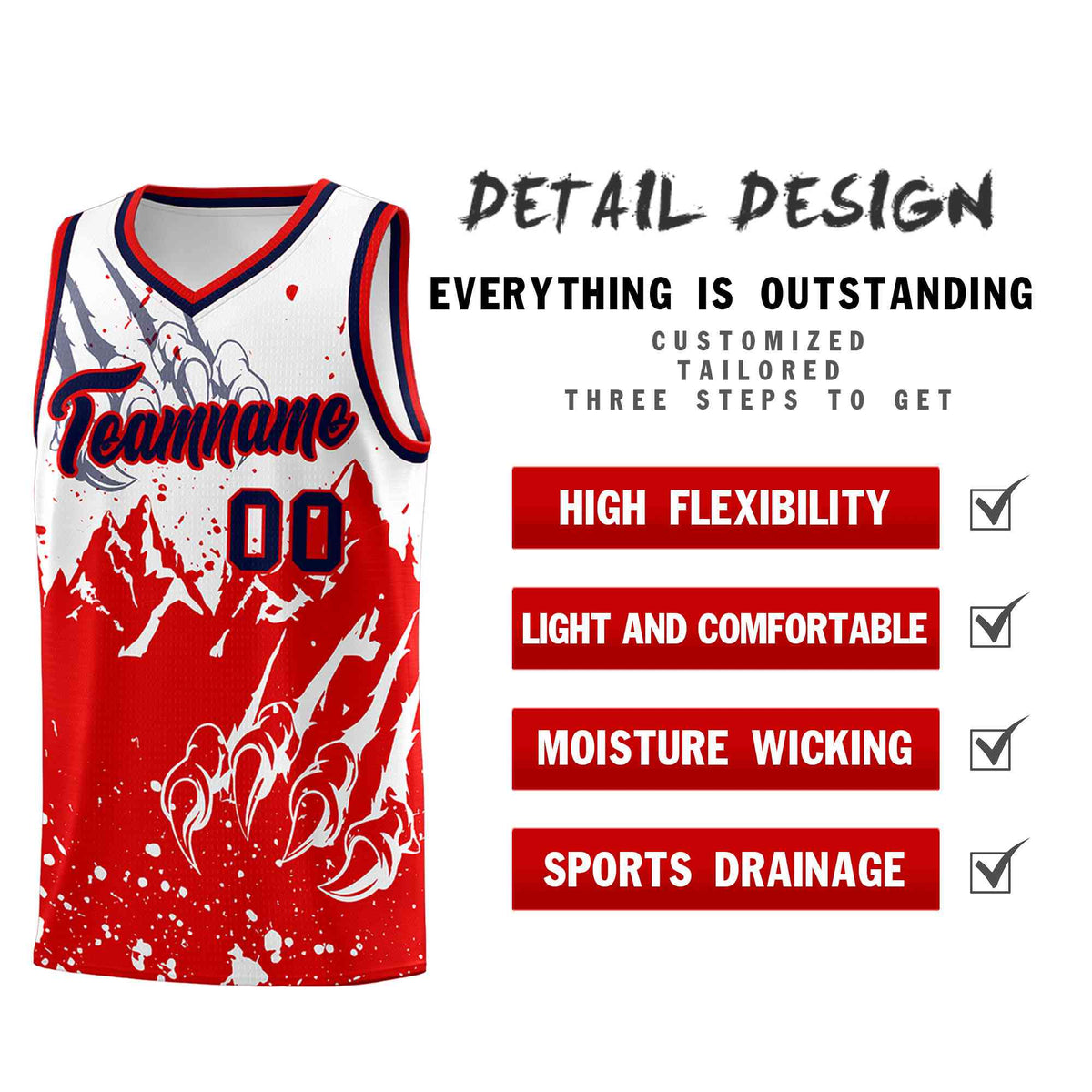 Custom White Red Snow Mountain Beast Pattern Sports Uniform Basketball Jersey