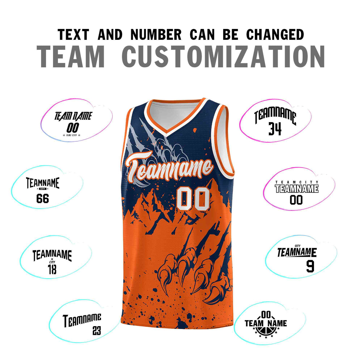Custom Navy Orange Snow Mountain Beast Pattern Sports Uniform Basketball Jersey