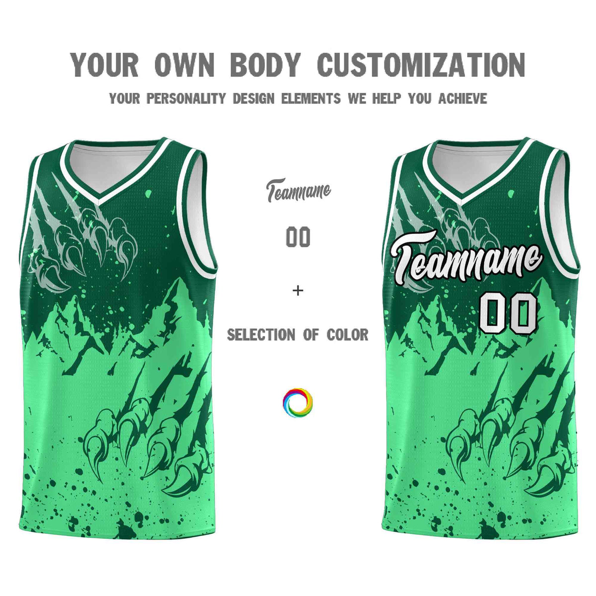 Custom Kelly Green Green Snow Mountain Beast Pattern Sports Uniform Basketball Jersey