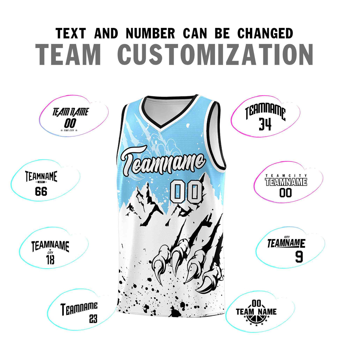 Custom Light Blue White Snow Mountain Beast Pattern Sports Uniform Basketball Jersey