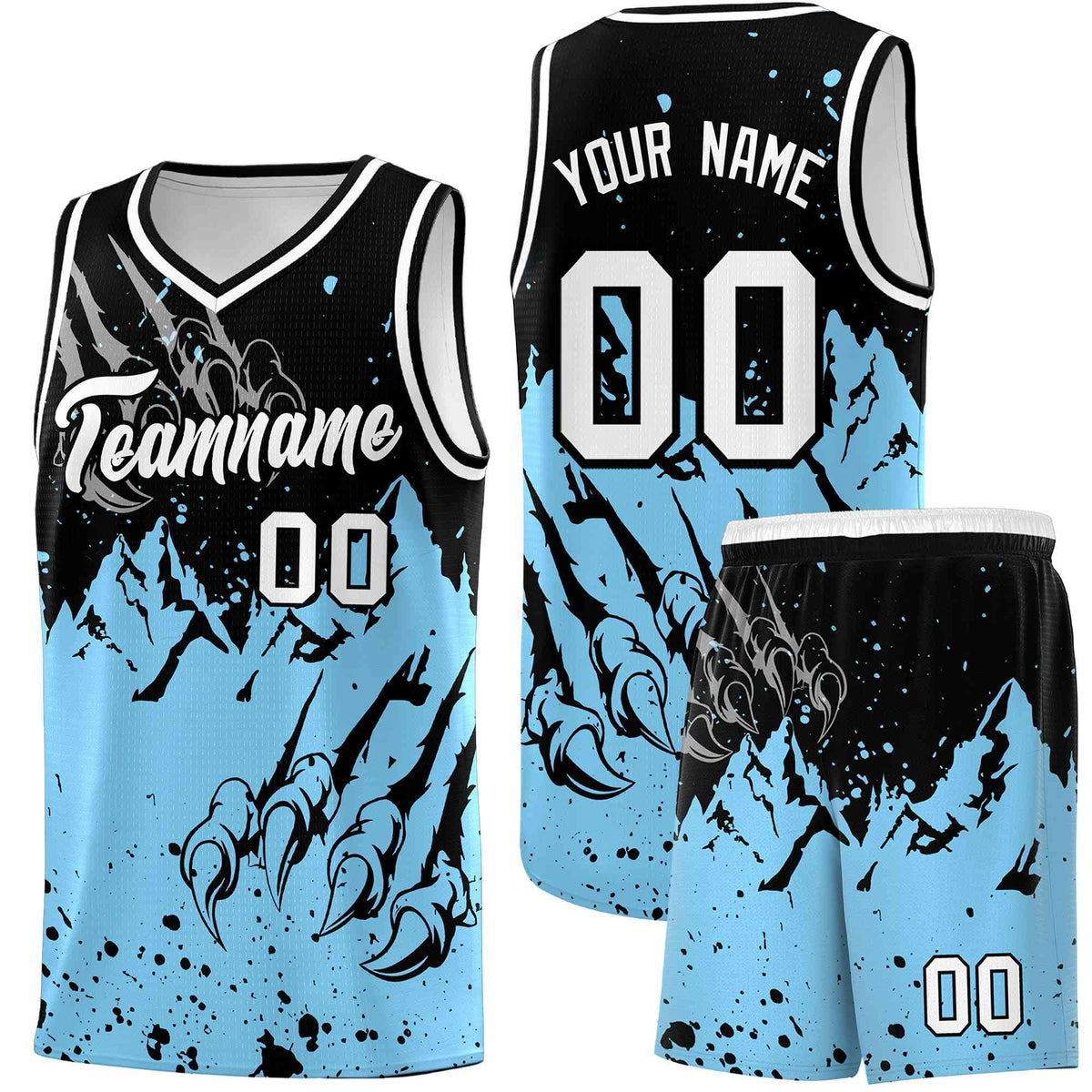 Custom Black Light Blue Snow Mountain Beast Pattern Sports Uniform Basketball Jersey