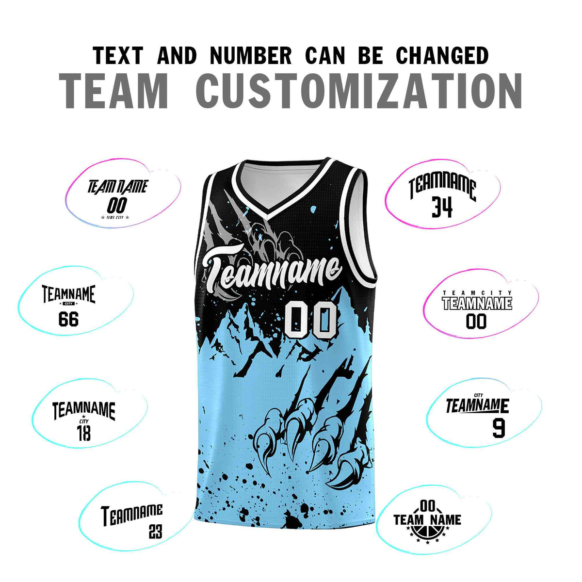 Custom Black Light Blue Snow Mountain Beast Pattern Sports Uniform Basketball Jersey