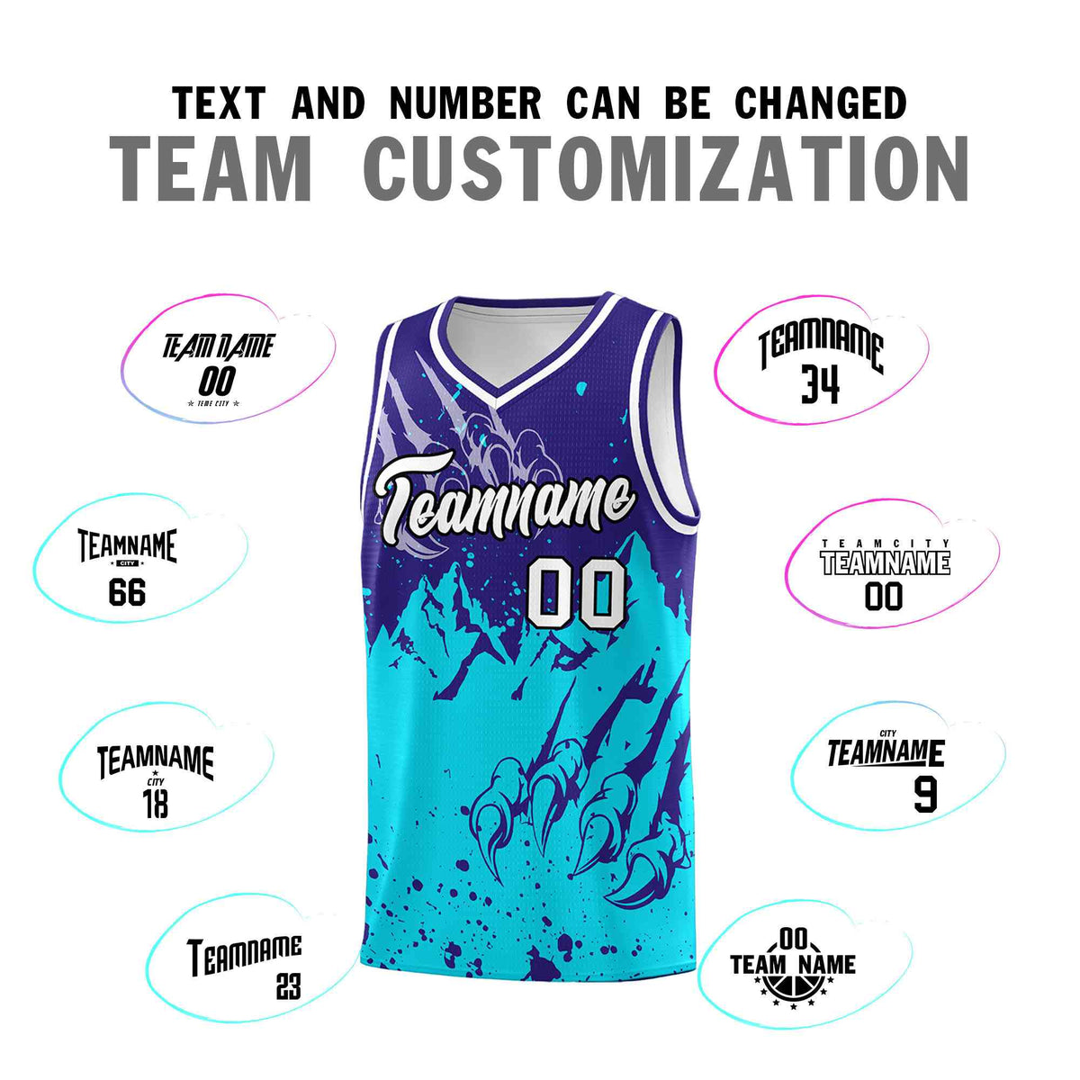 Custom Royal Sky Blue Snow Mountain Beast Pattern Sports Uniform Basketball Jersey