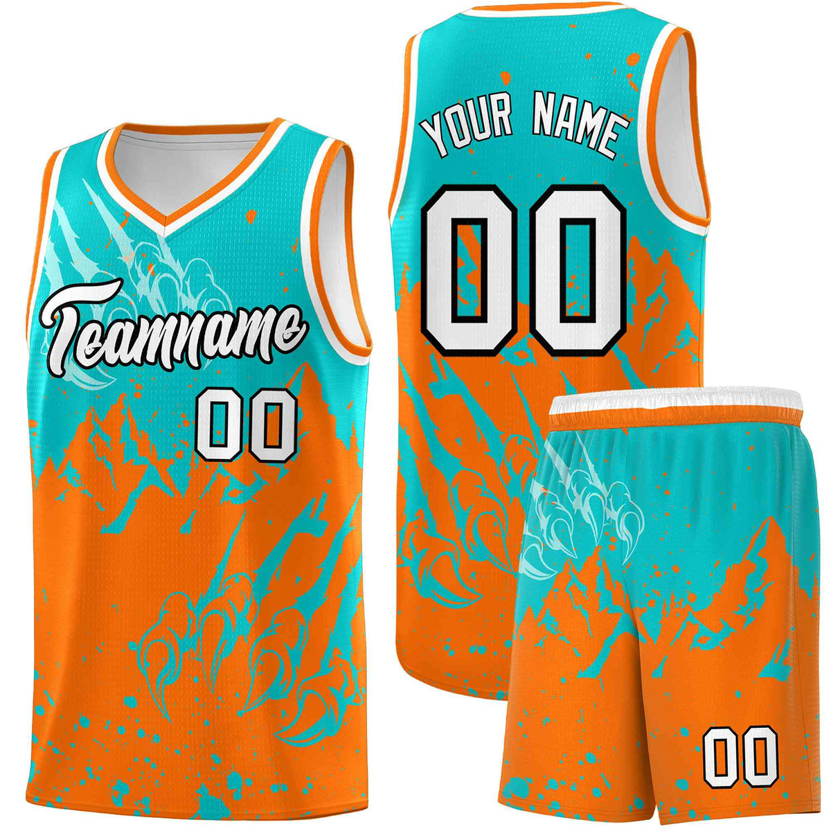 Custom Aqua Orange Snow Mountain Beast Pattern Sports Uniform Basketball Jersey