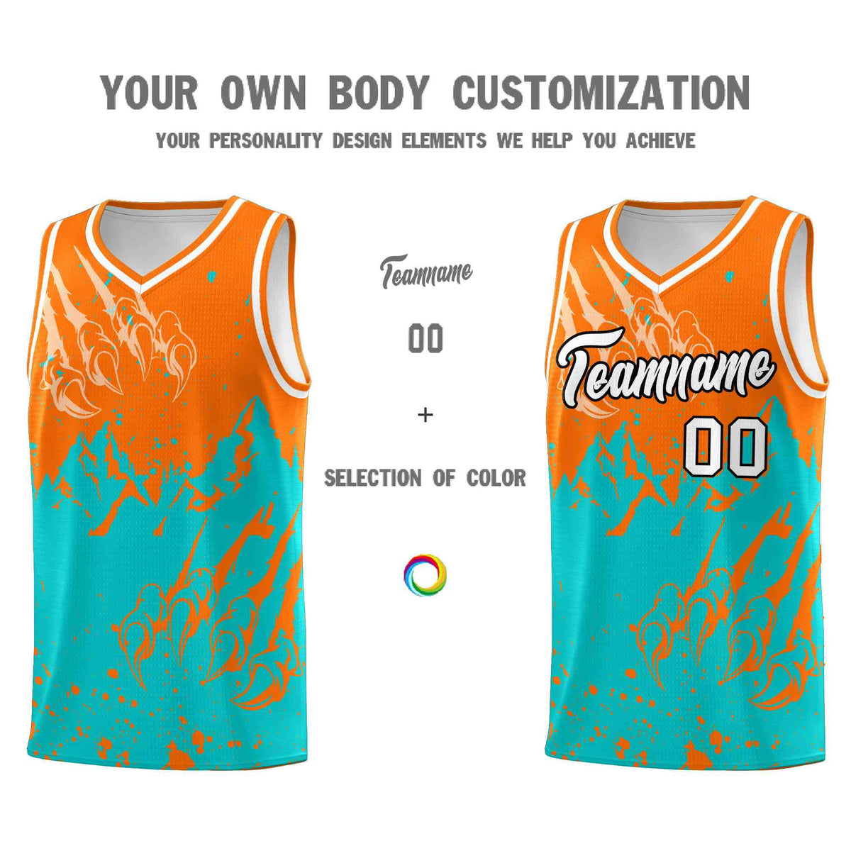 Custom Orange Aqua Snow Mountain Beast Pattern Sports Uniform Basketball Jersey