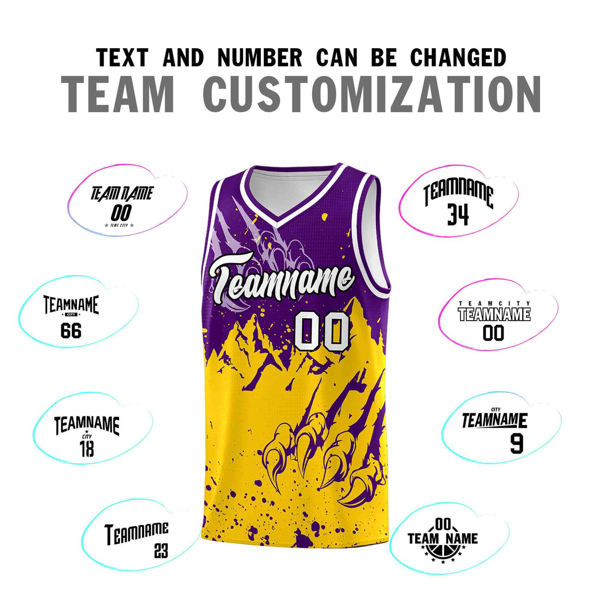 Custom Purple Gold Snow Mountain Beast Pattern Sports Uniform Basketball Jersey