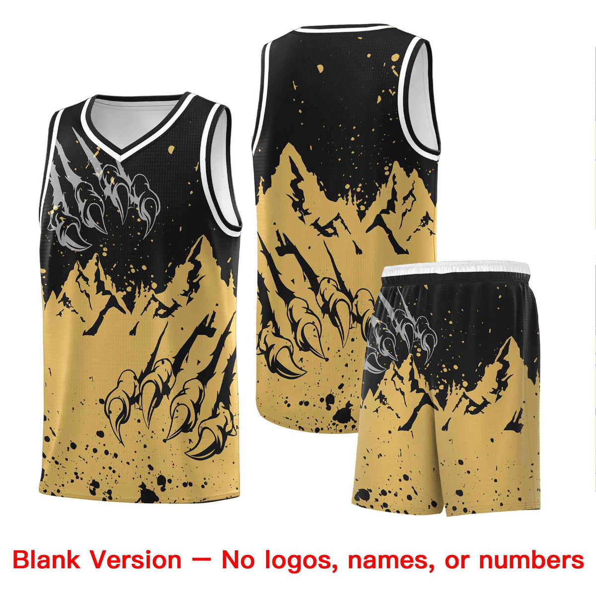 Custom Black Old Gold Snow Mountain Beast Pattern Sports Uniform Basketball Jersey