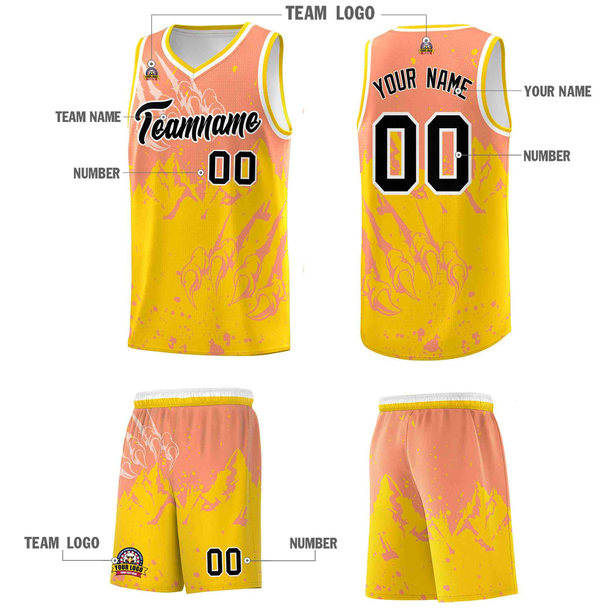 Custom Light Orange Gold Snow Mountain Beast Pattern Sports Uniform Basketball Jersey