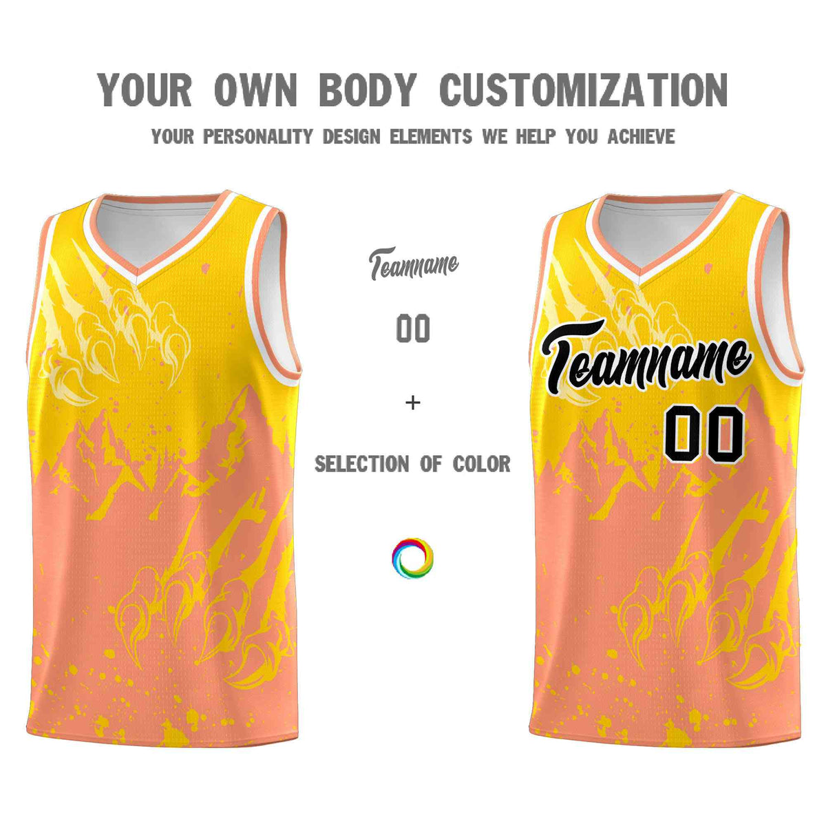 Custom Gold Light Orange Snow Mountain Beast Pattern Sports Uniform Basketball Jersey