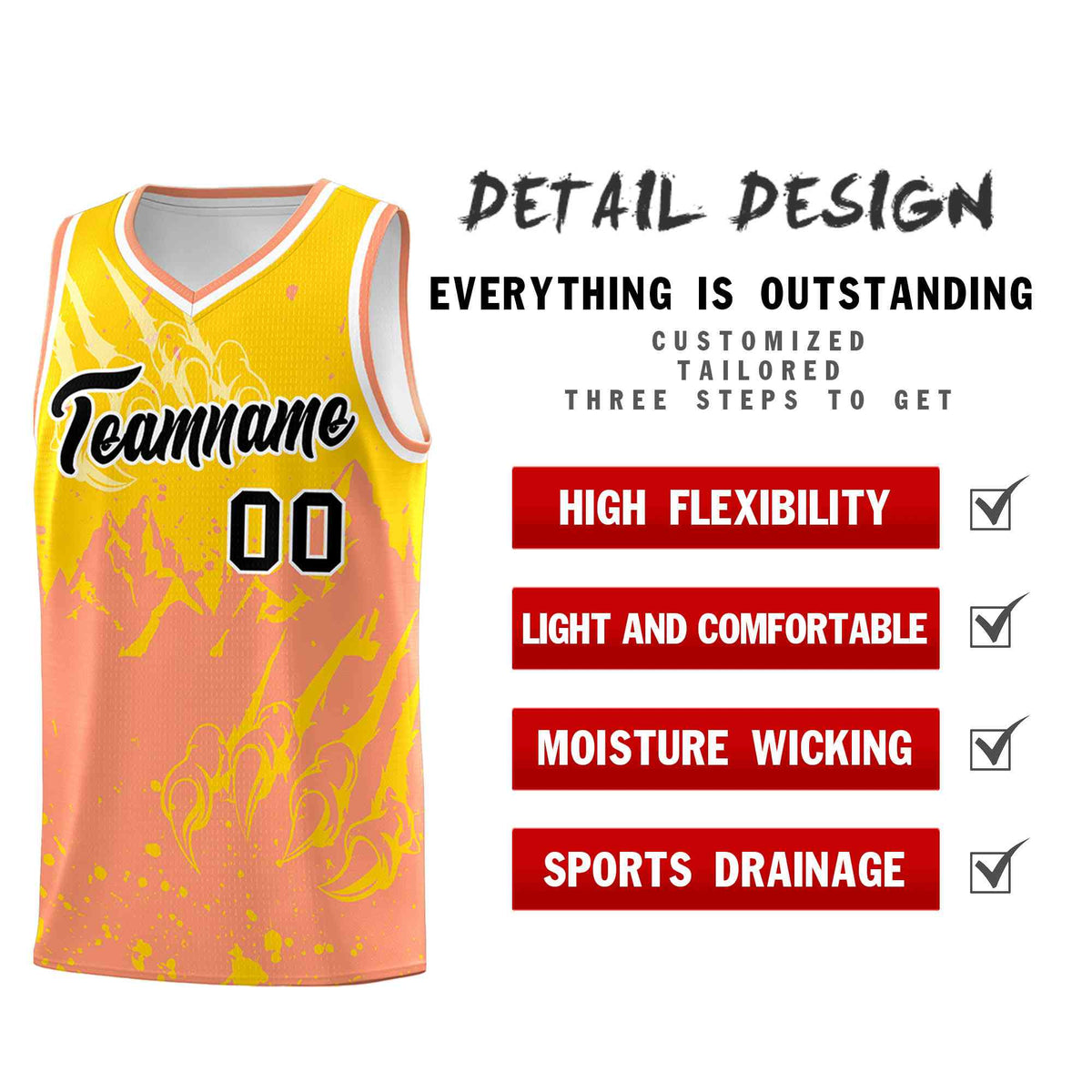 Custom Gold Light Orange Snow Mountain Beast Pattern Sports Uniform Basketball Jersey