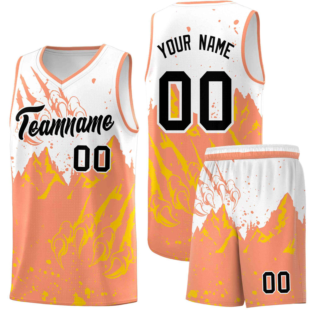 Custom White Light Orange Snow Mountain Beast Pattern Sports Uniform Basketball Jersey