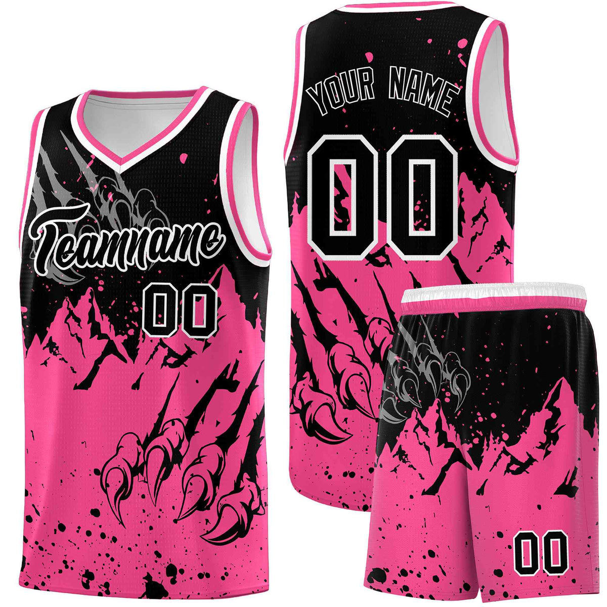 Custom Black Pink Snow Mountain Beast Pattern Sports Uniform Basketball Jersey