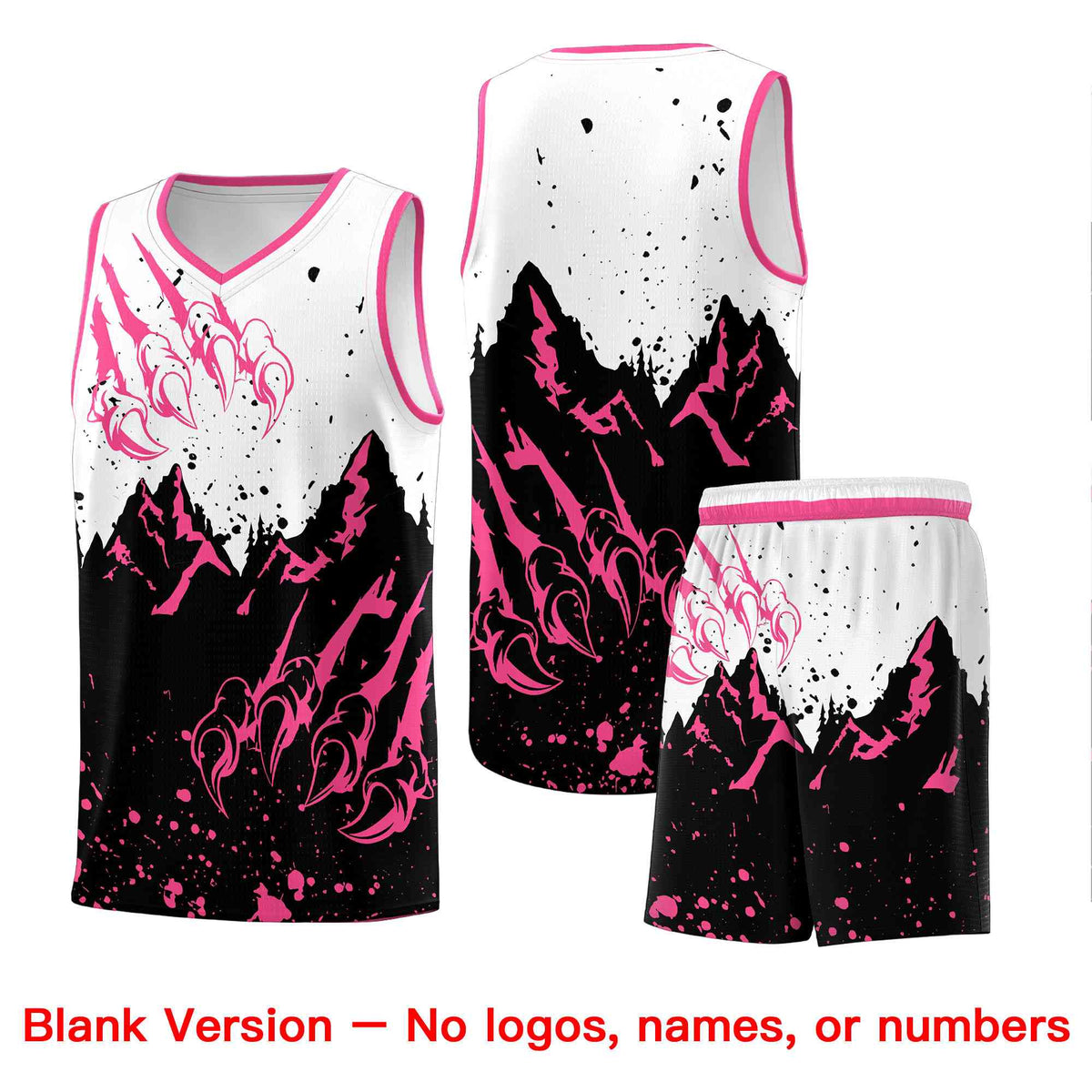 Custom White Pink Snow Mountain Beast Pattern Sports Uniform Basketball Jersey