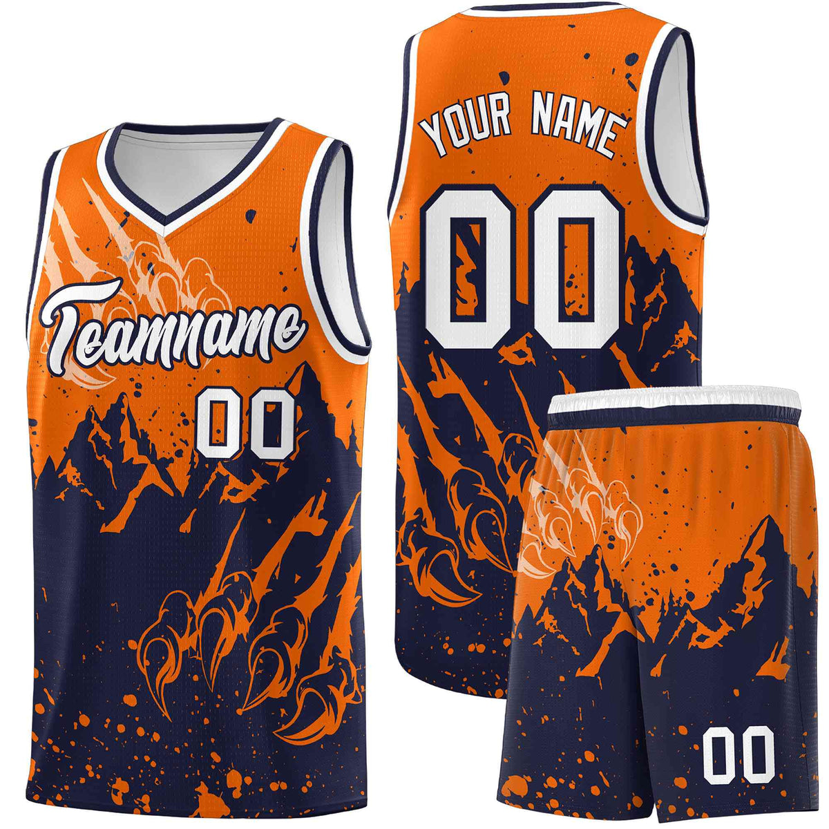 Custom Orange Navy Snow Mountain Beast Pattern Sports Uniform Basketball Jersey