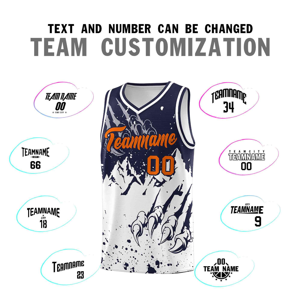 Custom Navy White Snow Mountain Beast Pattern Sports Uniform Basketball Jersey
