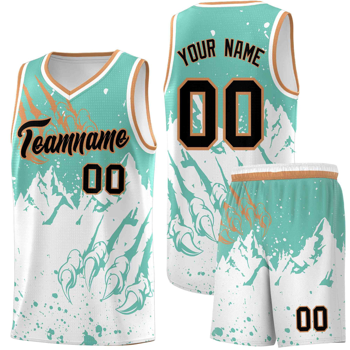 Custom Bright Green White Snow Mountain Beast Pattern Sports Uniform Basketball Jersey