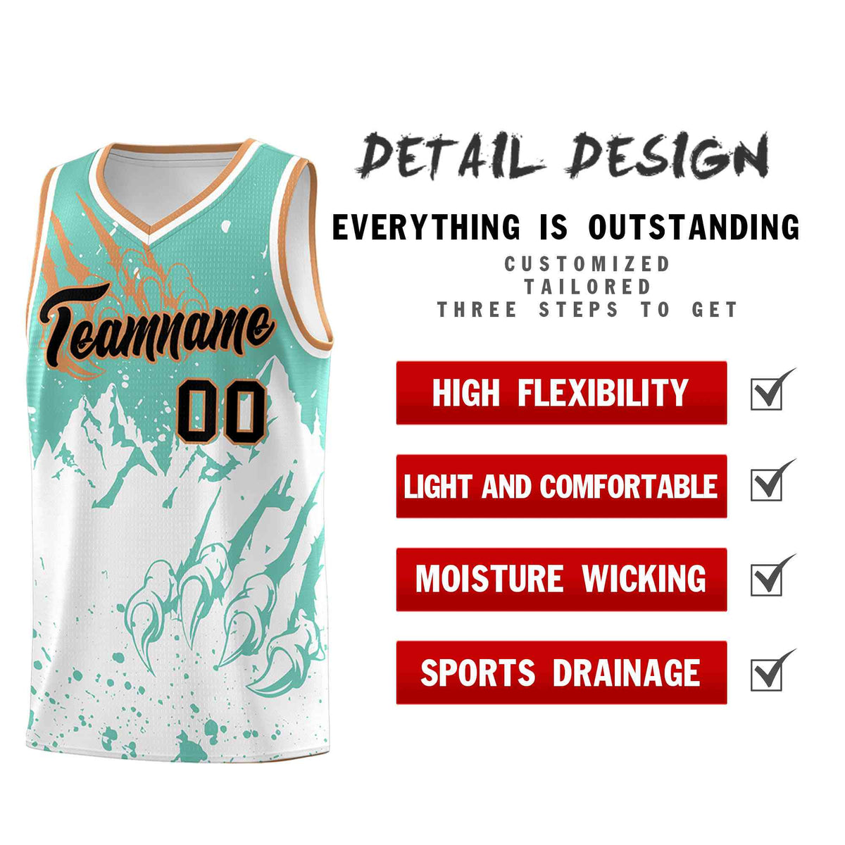 Custom Bright Green White Snow Mountain Beast Pattern Sports Uniform Basketball Jersey
