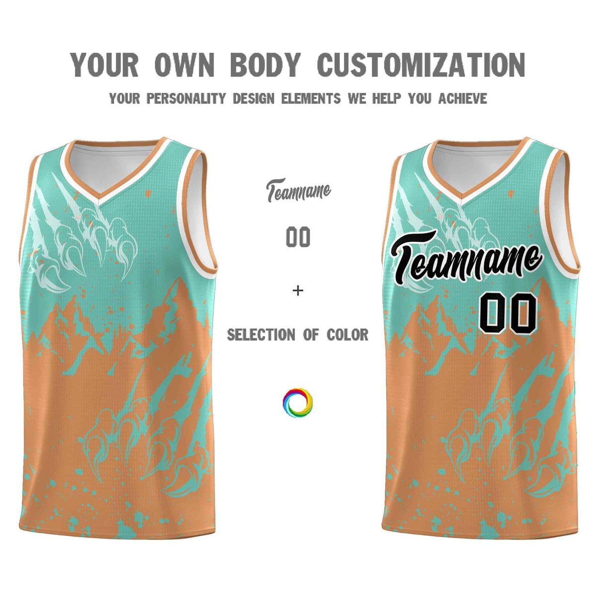 Custom Bright Green Buckskin Brown Snow Mountain Beast Pattern Sports Uniform Basketball Jersey