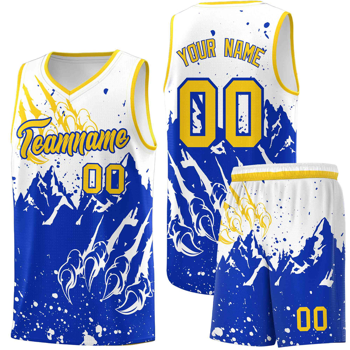 Custom White Royal Snow Mountain Beast Pattern Sports Uniform Basketball Jersey