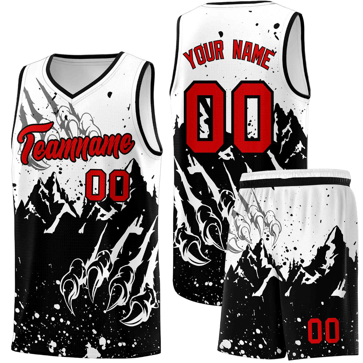 Custom White Black Snow Mountain Beast Pattern Sports Uniform Basketball Jersey
