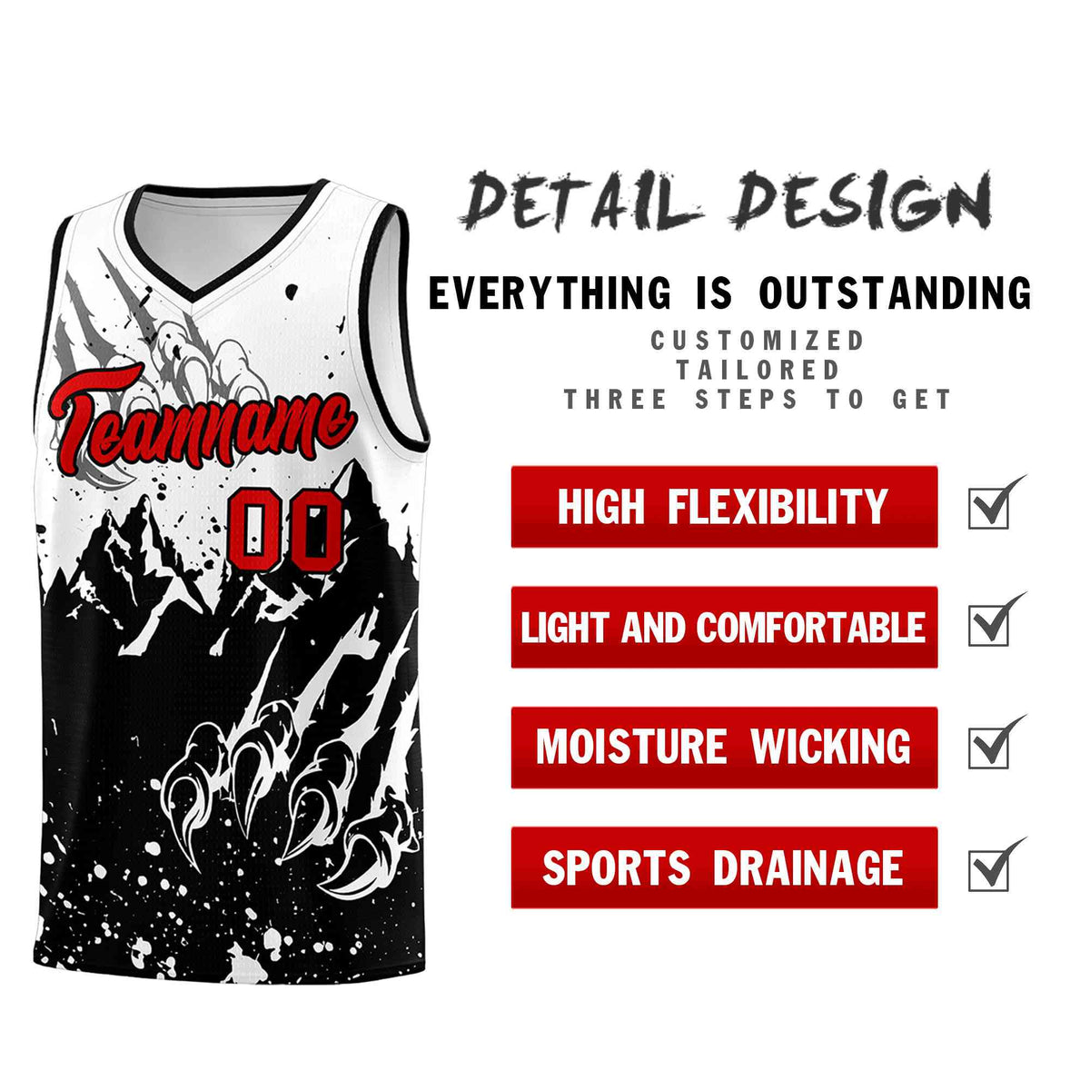 Custom White Black Snow Mountain Beast Pattern Sports Uniform Basketball Jersey