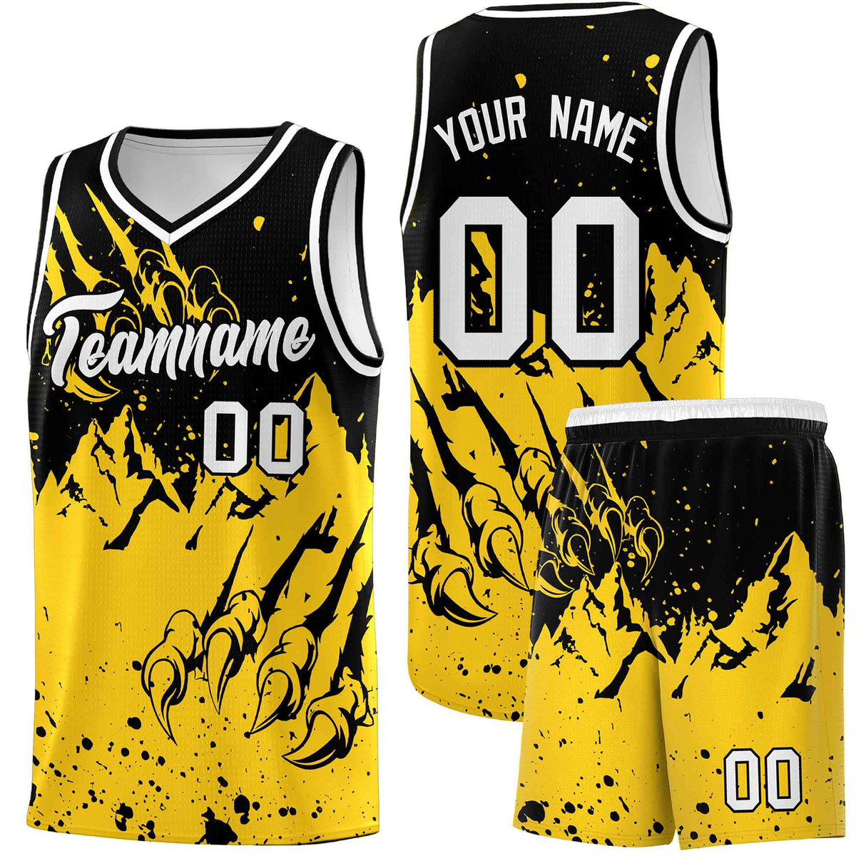 Custom Black Gold Snow Mountain Beast Pattern Sports Uniform Basketball Jersey