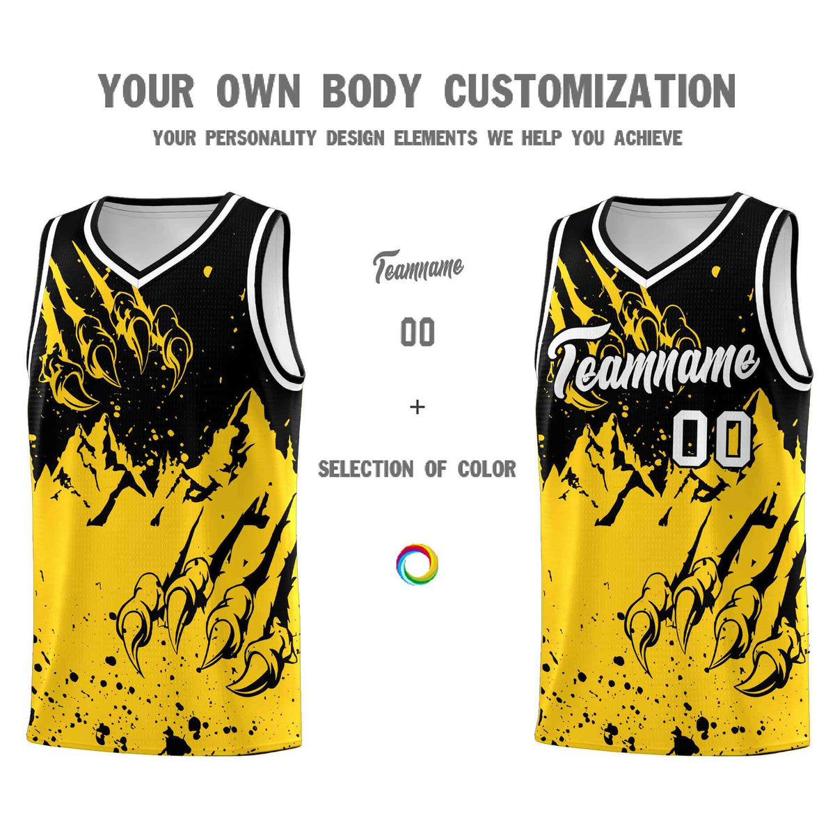 Custom Black Gold Snow Mountain Beast Pattern Sports Uniform Basketball Jersey