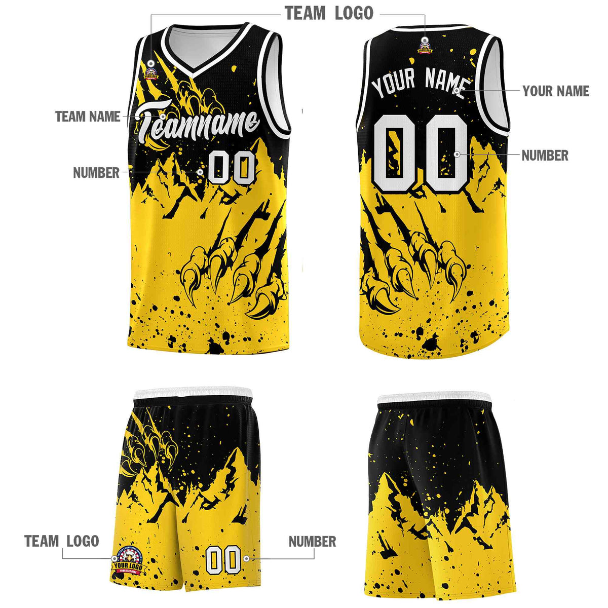 Custom Black Gold Snow Mountain Beast Pattern Sports Uniform Basketball Jersey