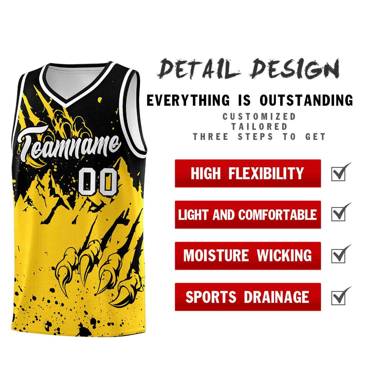Custom Black Gold Snow Mountain Beast Pattern Sports Uniform Basketball Jersey