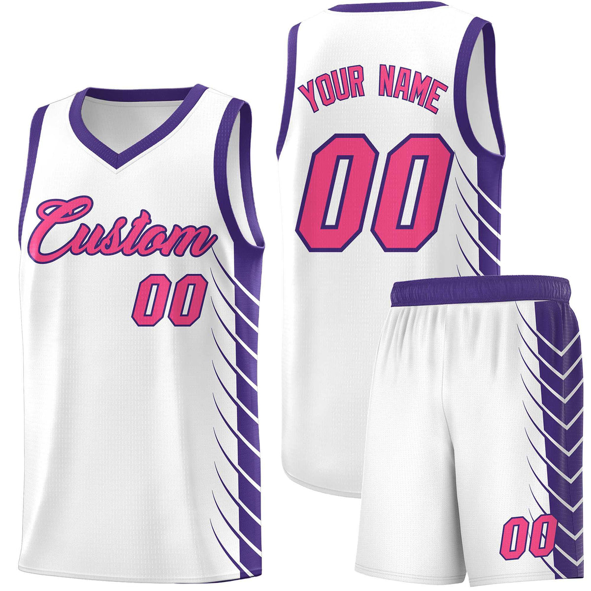 Custom White Purple Personalized Side Symmetrical Line Pattern Sports Uniform Basketball Jersey