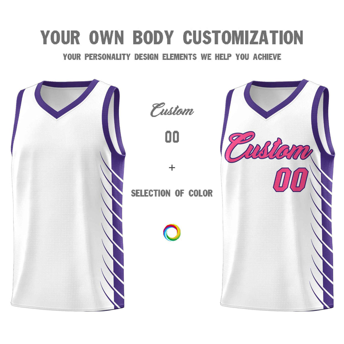 Custom White Purple Personalized Side Symmetrical Line Pattern Sports Uniform Basketball Jersey