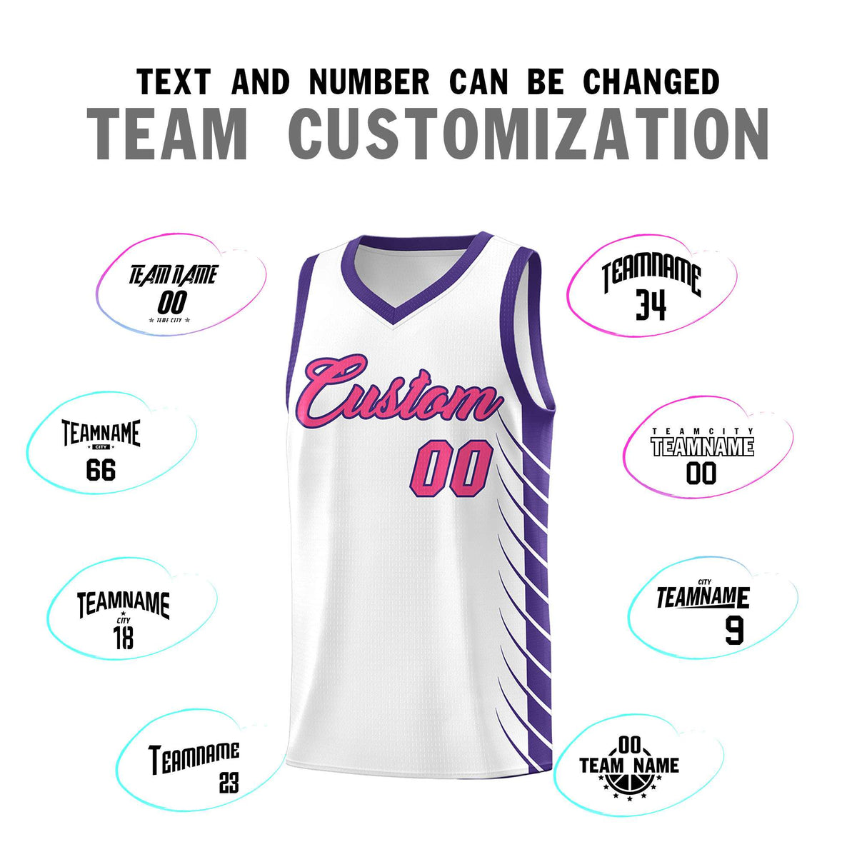 Custom White Purple Personalized Side Symmetrical Line Pattern Sports Uniform Basketball Jersey