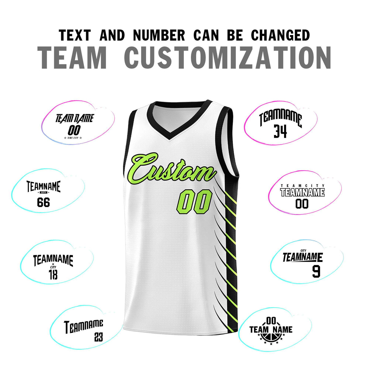 Custom White Black Personalized Side Symmetrical Line Pattern Sports Uniform Basketball Jersey