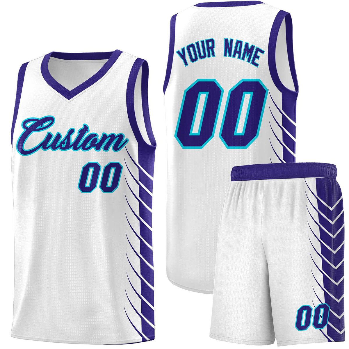 Custom White Royal Personalized Side Symmetrical Line Pattern Sports Uniform Basketball Jersey