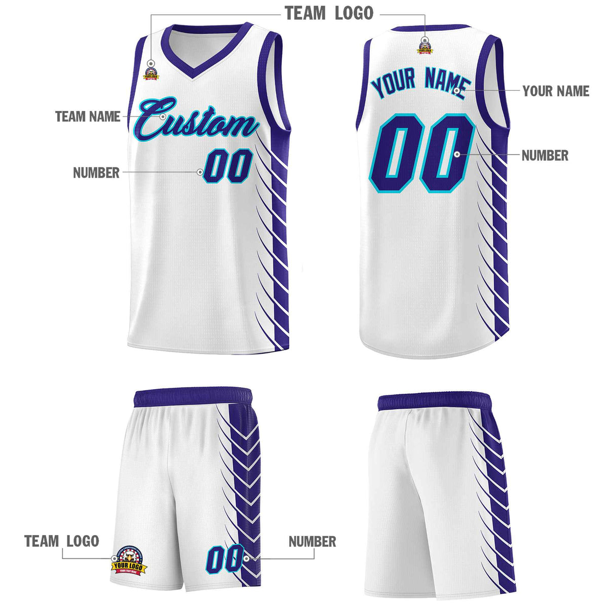 Custom White Royal Personalized Side Symmetrical Line Pattern Sports Uniform Basketball Jersey