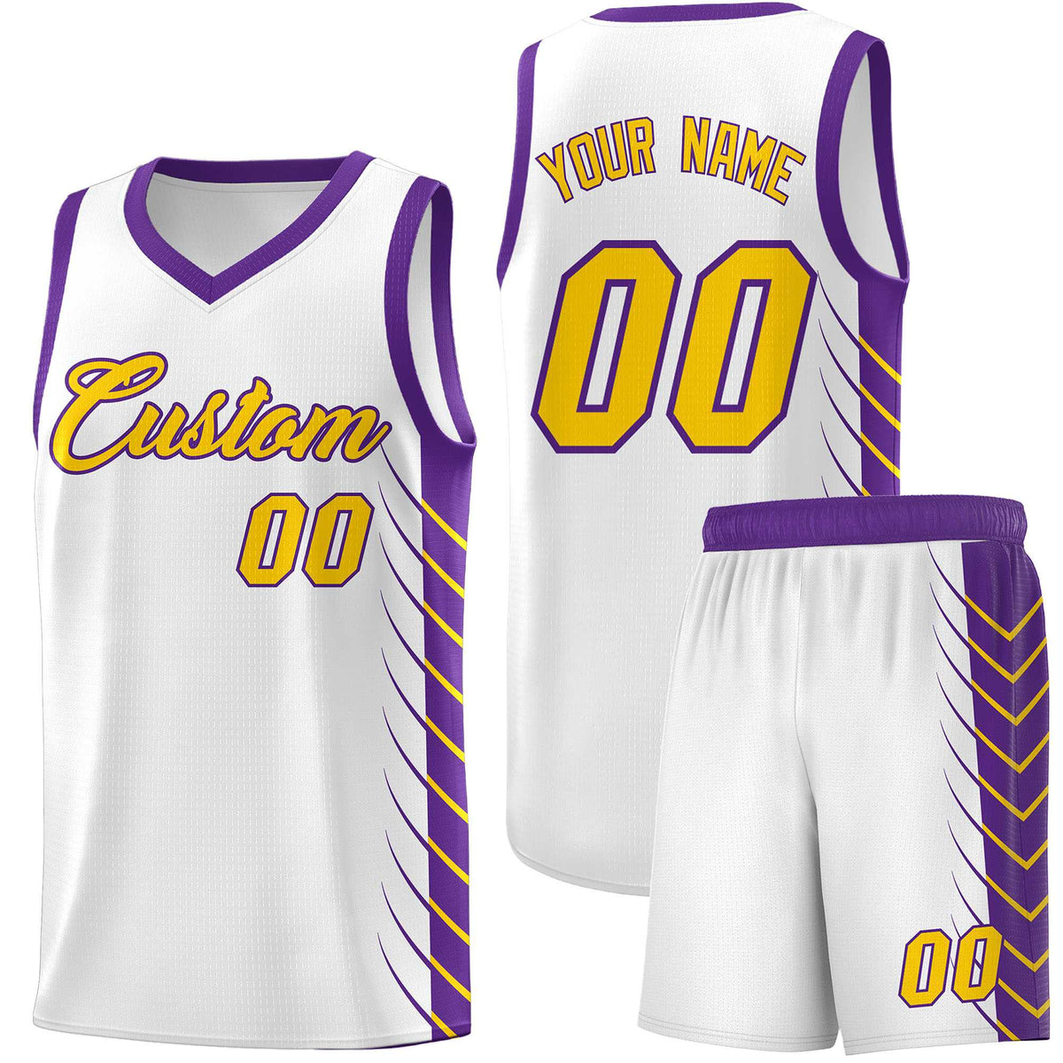 Custom White Purple Personalized Side Symmetrical Line Pattern Sports Uniform Basketball Jersey