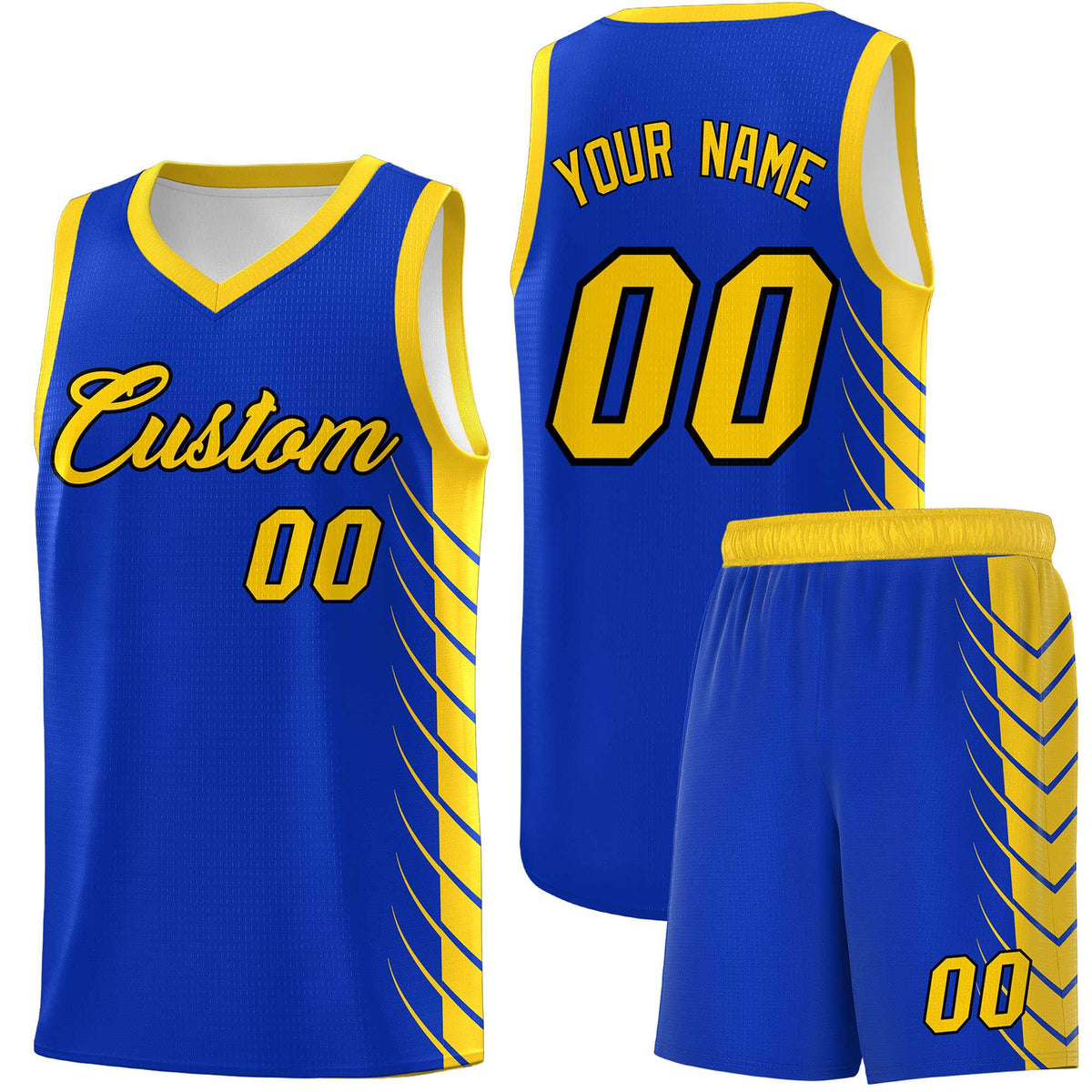 Custom Royal Gold Personalized Side Symmetrical Line Pattern Sports Uniform Basketball Jersey