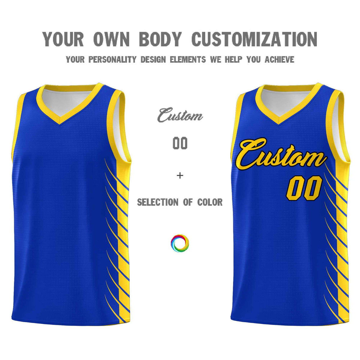 Custom Royal Gold Personalized Side Symmetrical Line Pattern Sports Uniform Basketball Jersey