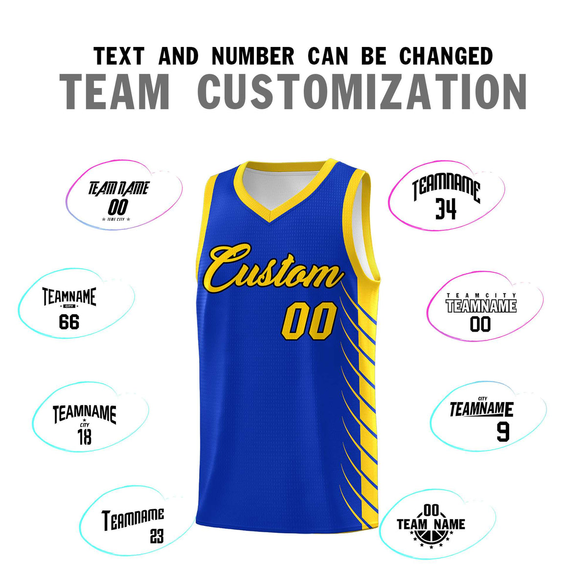 Custom Royal Gold Personalized Side Symmetrical Line Pattern Sports Uniform Basketball Jersey
